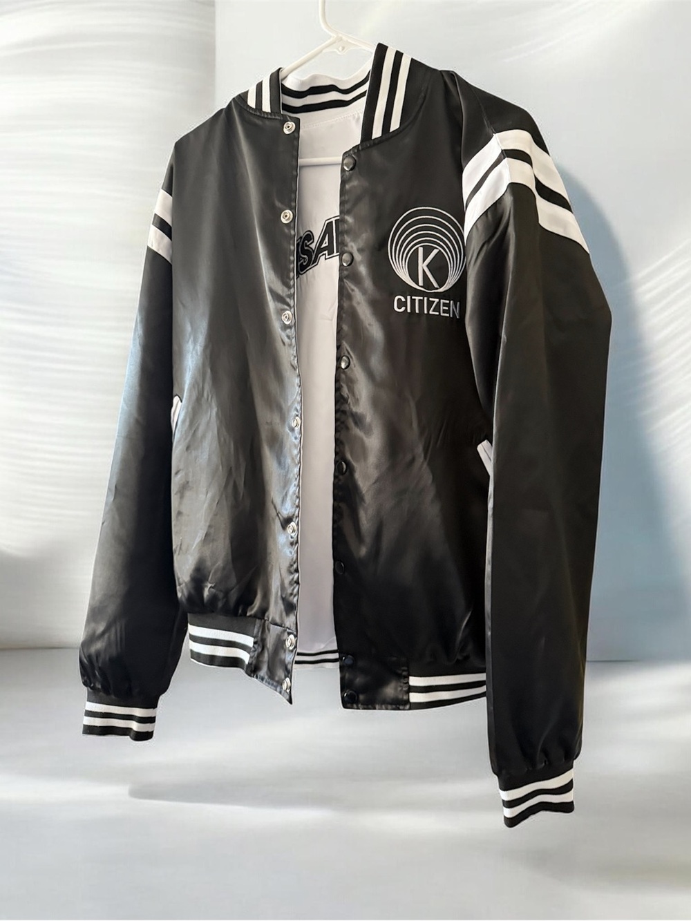 Citizen Black Varsity Bomber Jacket with White Stripes
